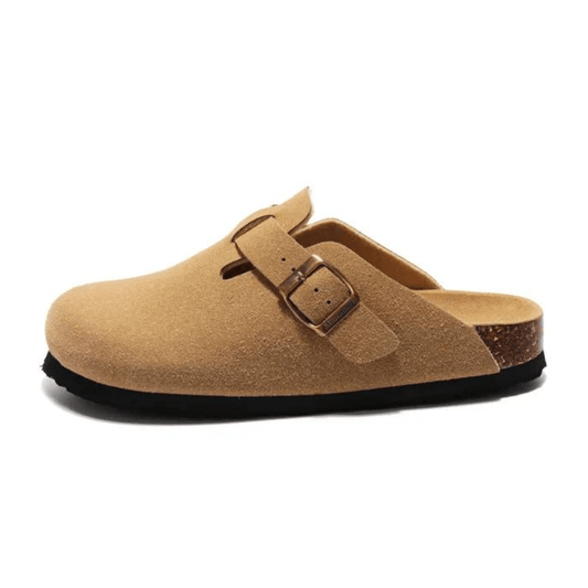 Boston Suede Comfort Clogs – Light Brown