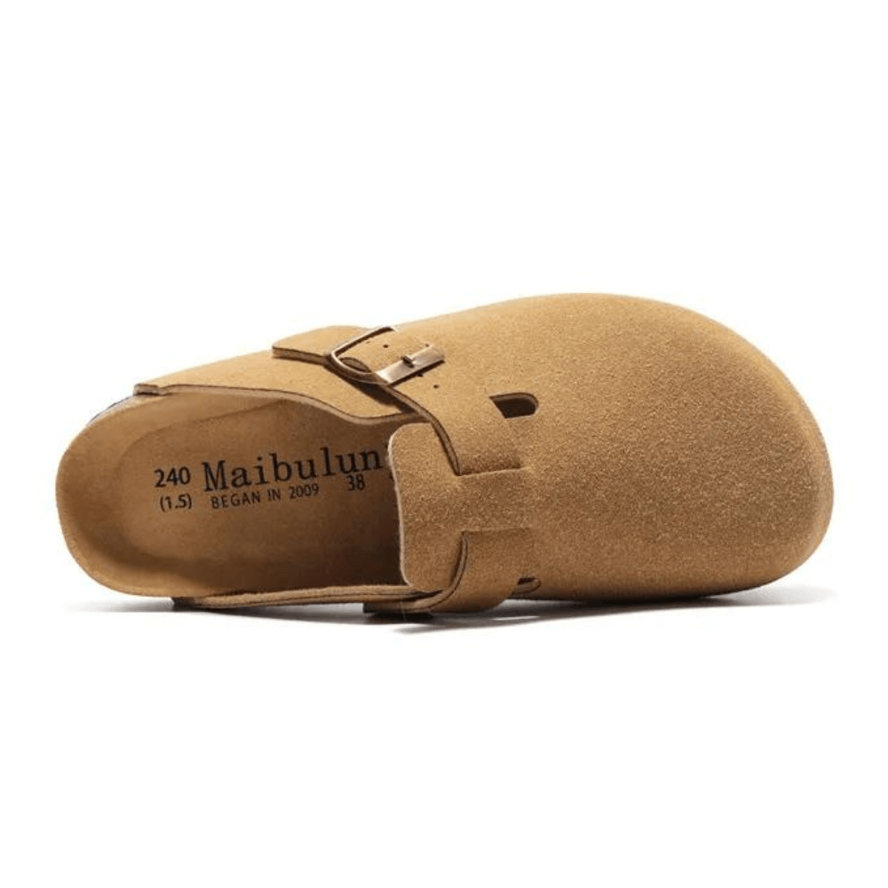 Boston Suede Comfort Clogs – Light Brown