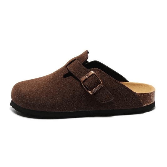 Boston Suede Comfort Clogs – Dark Brown