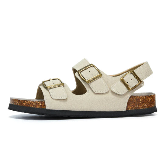 Amalfi Three-Strap Cork Sandals – Cream