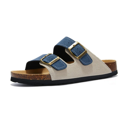 Maibulun Suede Arizona Sandals – Cream & Blue