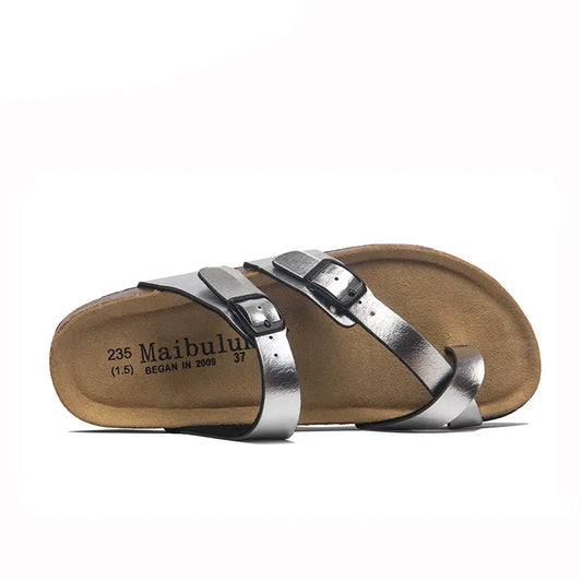 Milari Toe-Loop Cork Sandals – Silver