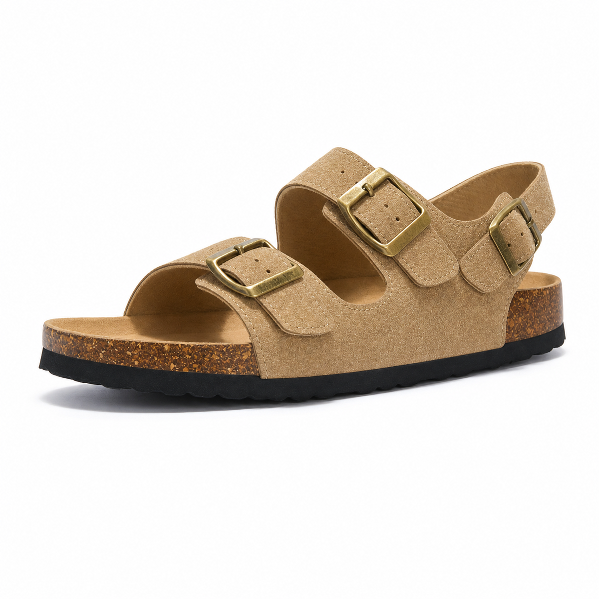 Amalfi Three-Strap Cork Sandals – Light Brown