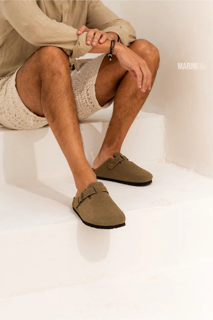 Boston Suede Comfort Clogs – Moss Green