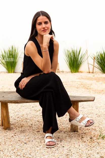 Maibulun Leather Arizona Sandals – White