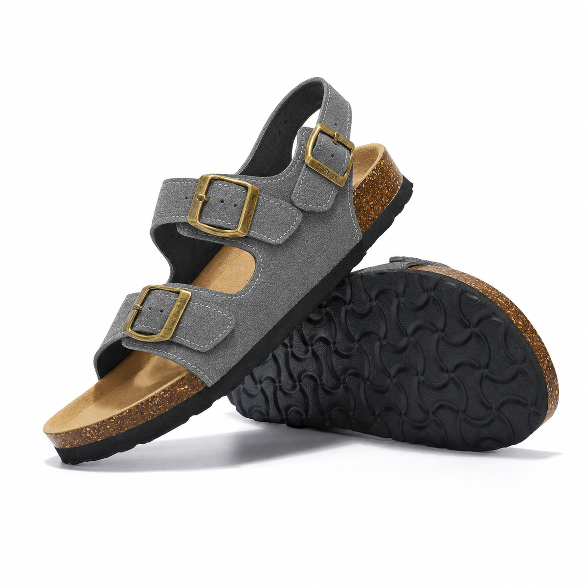 Amalfi Three-Strap Cork Sandals – Grey