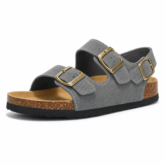 Amalfi Three-Strap Cork Sandals – Grey