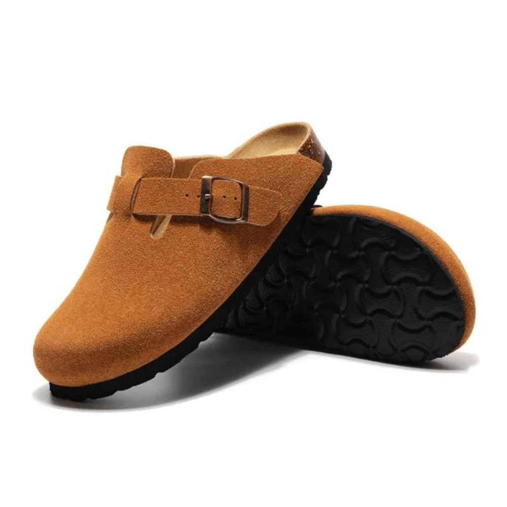 Boston Suede Comfort Clogs – Caramel