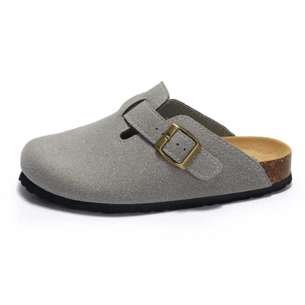 Boston Suede Comfort Clogs – Light Grey