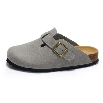 Boston Suede Comfort Clogs – Light Grey