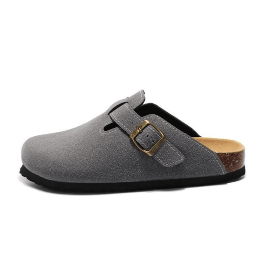 Boston Suede Comfort Clogs – Dark Grey