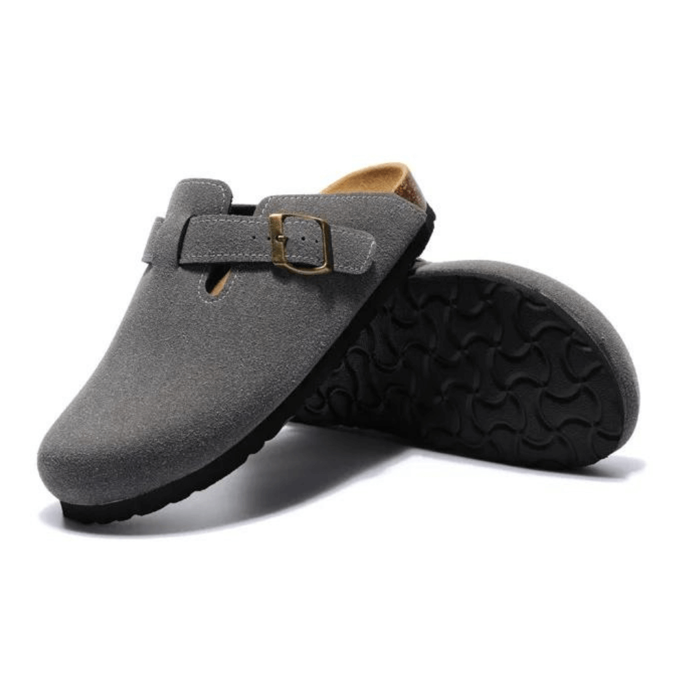 Boston Suede Comfort Clogs – Dark Grey