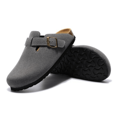 Boston Suede Comfort Clogs – Dark Grey