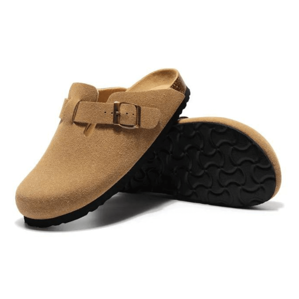 Boston Suede Comfort Clogs – Light Brown