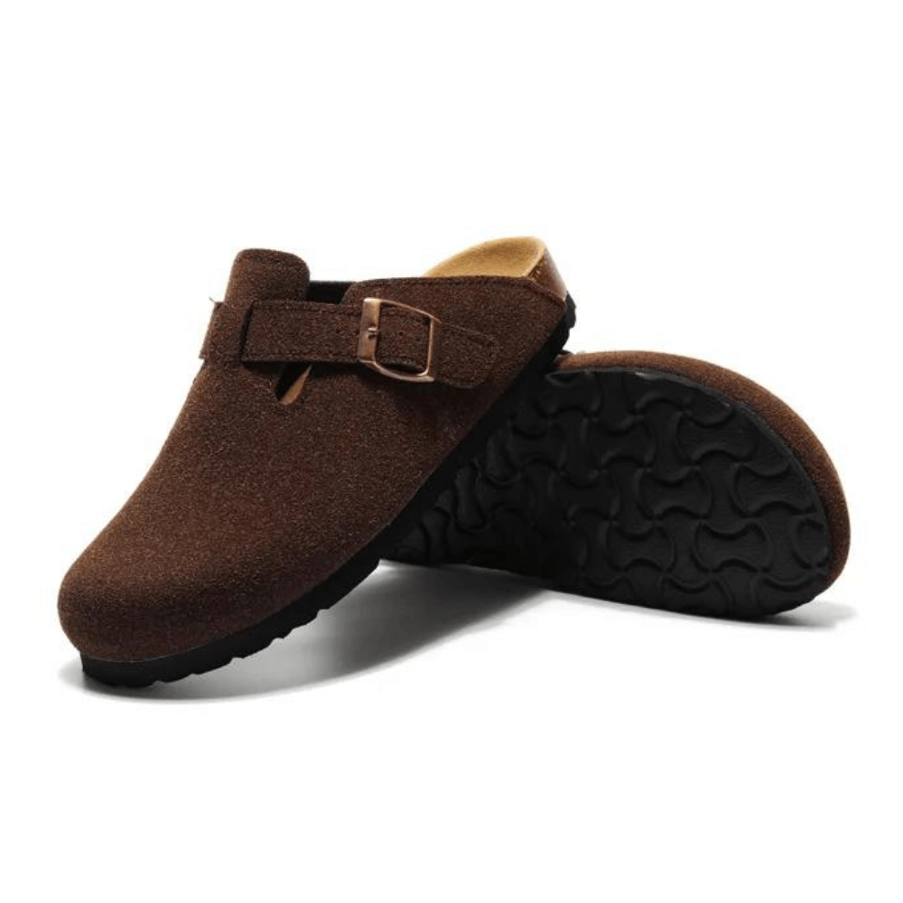 Boston Suede Comfort Clogs – Dark Brown