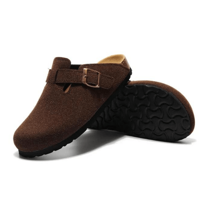 Boston Suede Comfort Clogs – Dark Brown