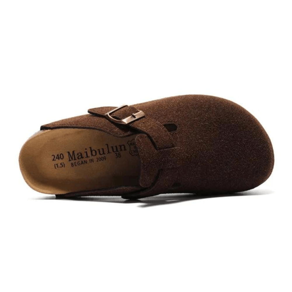 Boston Suede Comfort Clogs – Dark Brown