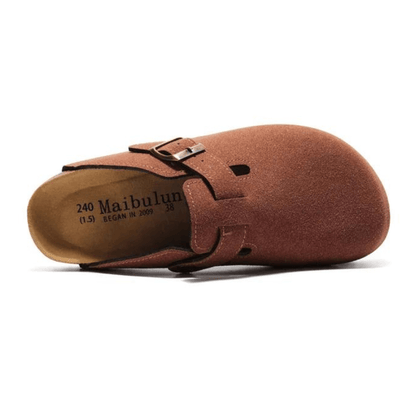 Boston Suede Comfort Clogs – Chestnut