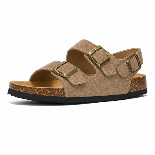 Amalfi Three-Strap Cork Sandals – Sand