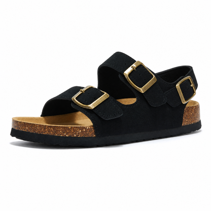 Amalfi Three-Strap Cork Sandals – Black