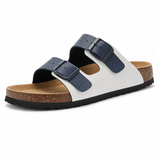 Maibulun Leather Arizona Sandals – White & Blue