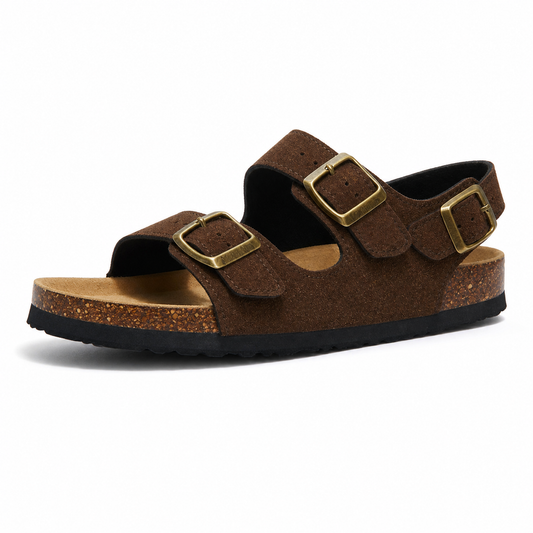 Amalfi Three-Strap Cork Sandals – Dark Brown