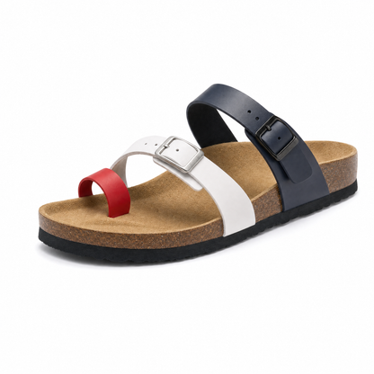 Milari Toe-Loop Cork Sandals – Blue, White & Red