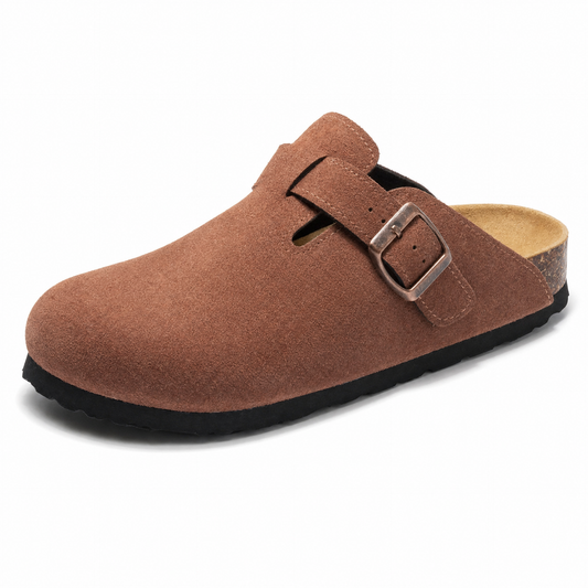 Boston Suede Comfort Clogs – Chestnut