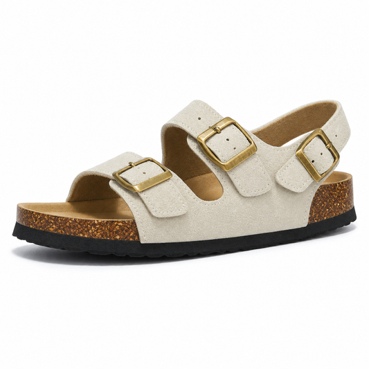 Amalfi Three-Strap Cork Sandals – Cream