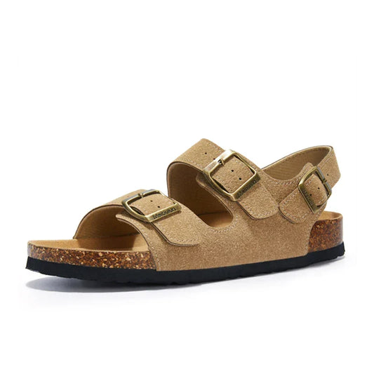 Amalfi Three-Strap Cork Sandals – Light Brown
