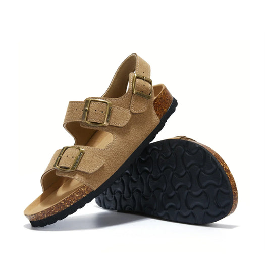 Amalfi Three-Strap Cork Sandals – Light Brown