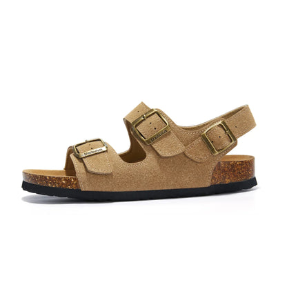Amalfi Three-Strap Cork Sandals – Light Brown