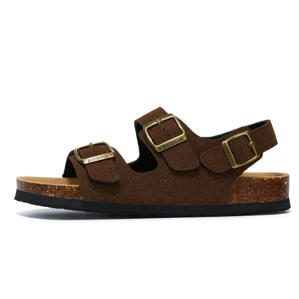 Amalfi Three-Strap Cork Sandals – Dark Brown