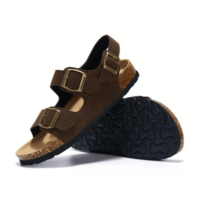 Amalfi Three-Strap Cork Sandals – Dark Brown