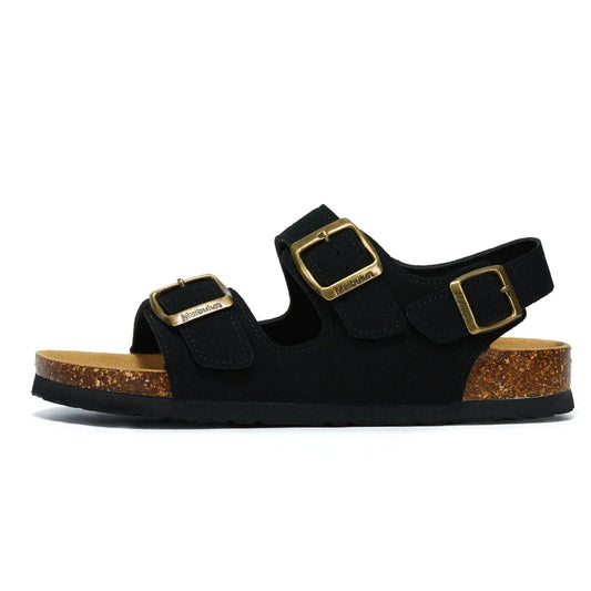 Amalfi Three-Strap Cork Sandals – Black