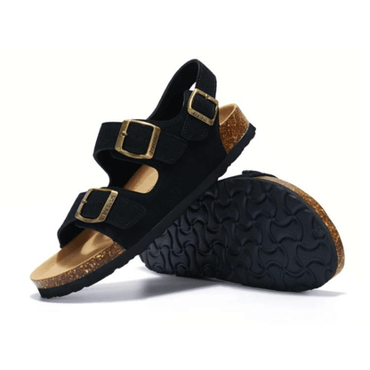 Amalfi Three-Strap Cork Sandals – Black