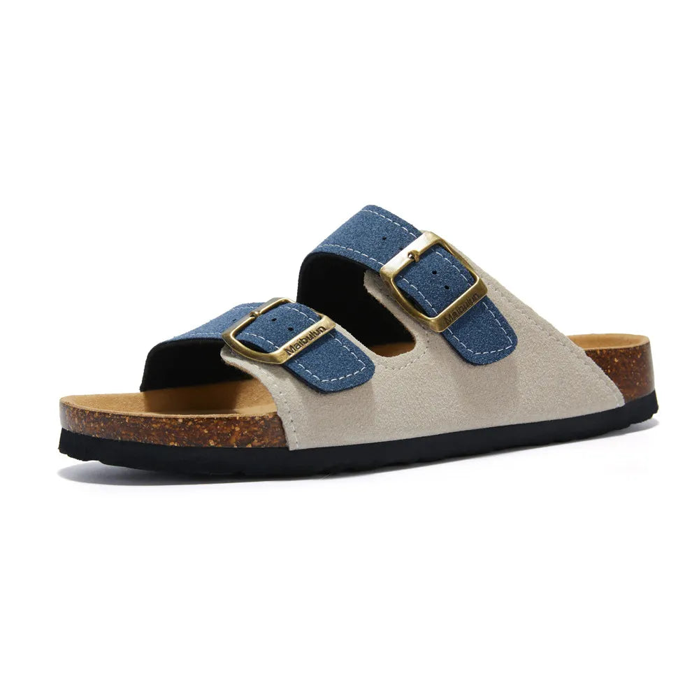 Maibulun Suede Arizona Sandals – Cream & Blue