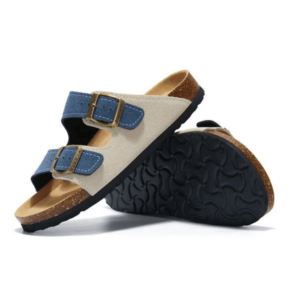 Maibulun Suede Arizona Sandals – Cream & Blue