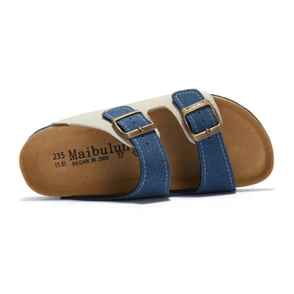 Maibulun Suede Arizona Sandals – Cream & Blue