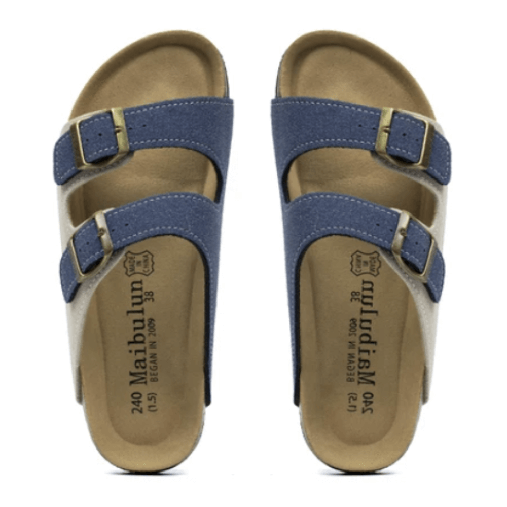 Maibulun Suede Arizona Sandals – Cream & Blue