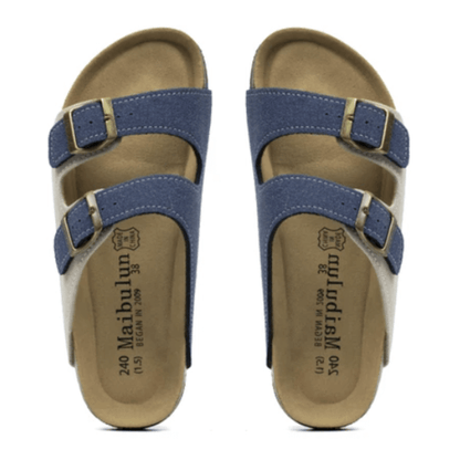 Maibulun Suede Arizona Sandals – Cream & Blue
