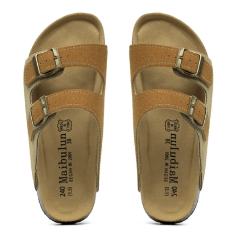 Maibulun Suede Arizona Sandals – Light Brown & Caramel