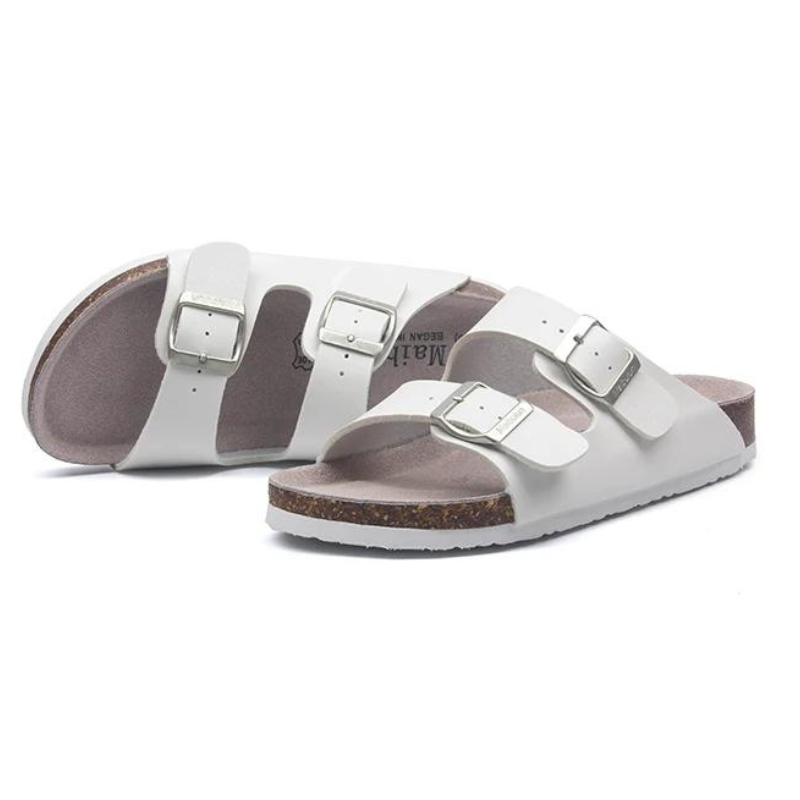 Maibulun Leather Arizona Sandals – White