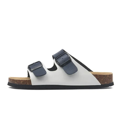 Maibulun Leather Arizona Sandals – White & Blue