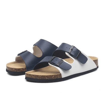 Maibulun Leather Arizona Sandals – White & Blue
