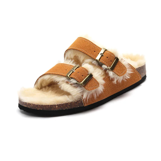Fluffy Plush-Lined Cork Sandals – Orange