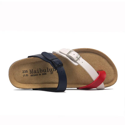 Milari Toe-Loop Cork Sandals – Blue, White & Red