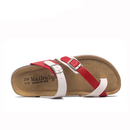 Milari Toe-Loop Cork Sandals – White & Red