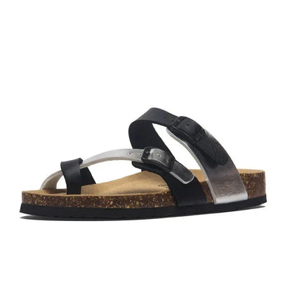 Milari Toe-Loop Cork Sandals – Black & Silver