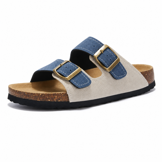 Maibulun Suede Arizona Sandals – Cream & Blue